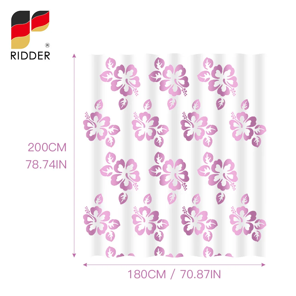 RIDDER Shower Curtains 100%PEVA Cherry BlossomWaterproof Thickening Bath Curtain With Hooks Rustproof Grommets Bathtub Curtains