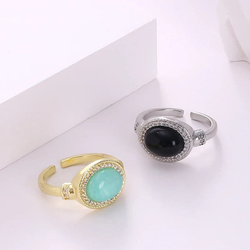 Net Red Fashion New Jewelry Ring Turquoise Rare Natural Color Stone Personality Temperament Simple Oval Opening