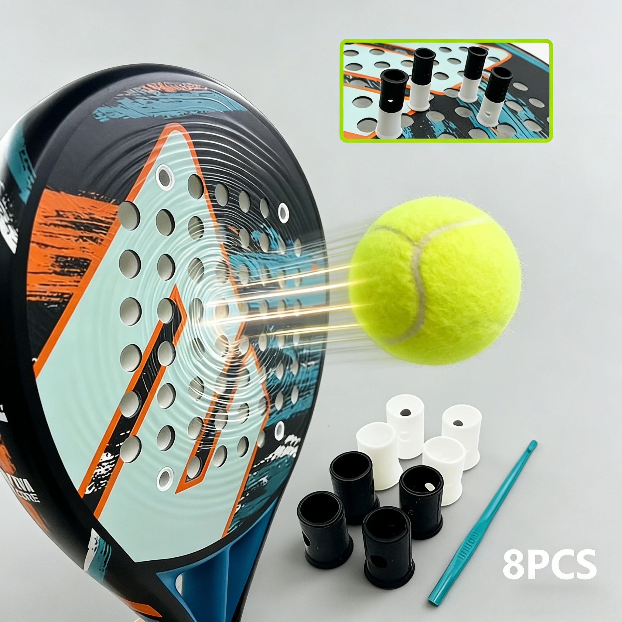 

8 шт. черно-белых виброгасителей для теннисных ракеток, мягкие, амортизирующие, легкие, прочные, простые в установке, универсальные для тенниса