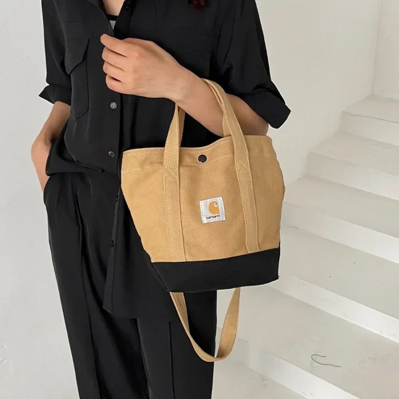 New Canvas Workwear Patchwork Bag Tote Bucket Bag Shoulder Tote Fashion Slant Cross Tide Women\'s Bag Storage Bag