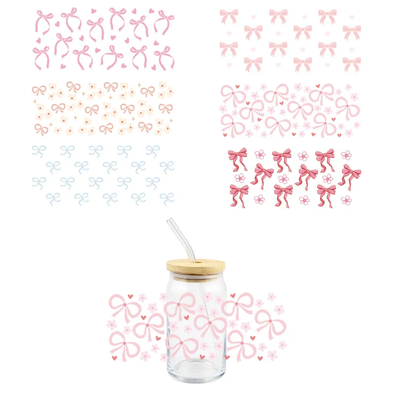 Cartoon Bow UV DTF Wrap Transfer Stickers Waterproof Wrap For Glasses Cups Bottles 3D Colorful Decal