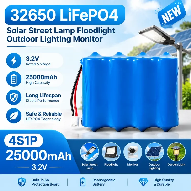 32650 Battery 3.2V Lithium Iron Phosphate Battery 60AH Large Capacity for Solar Street Lamp Floodlight Outdoor Lighting