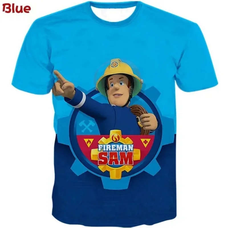 Anime Kids Tee Shirts 3D Fireman Sam Graphic T Shirt For Men Clothing Boys Short Sleeved T-shirt Funny Kid Summer Y2k T-shirts