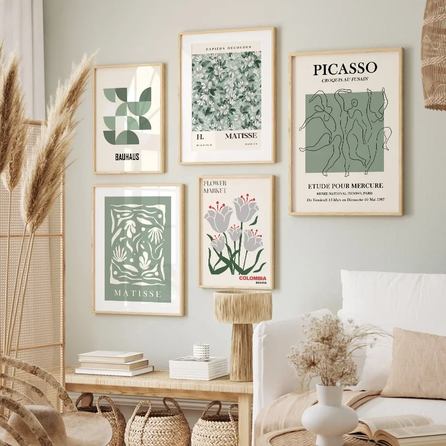 

Abstract Matisse Picasso Flower Market Bauhaus Sage Green Posters Of Wall Art Canvas Prints Wall Pictures Living Room Home Decor