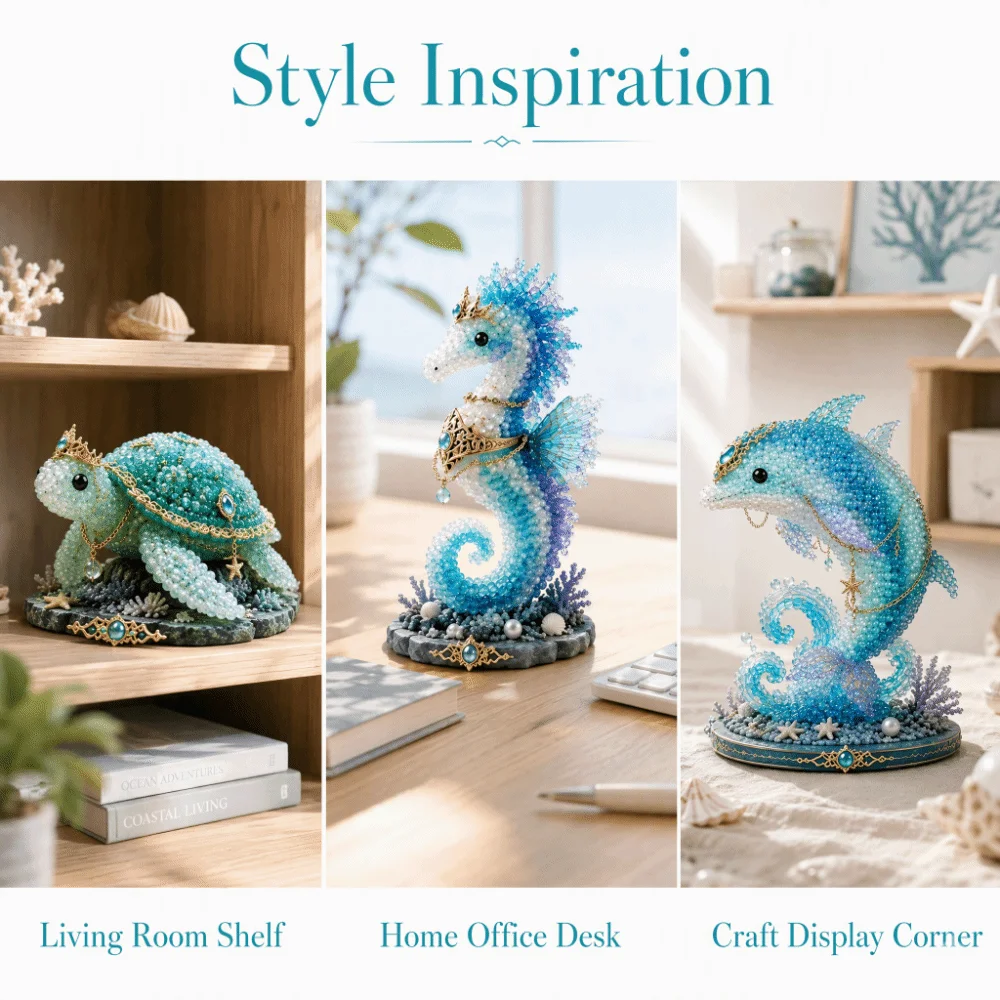 Handmade DIY Marine Organism Beaded Embroidery Kit Tiny Mini 3D Beads Animal Keychain Making Kit Educational Colorful