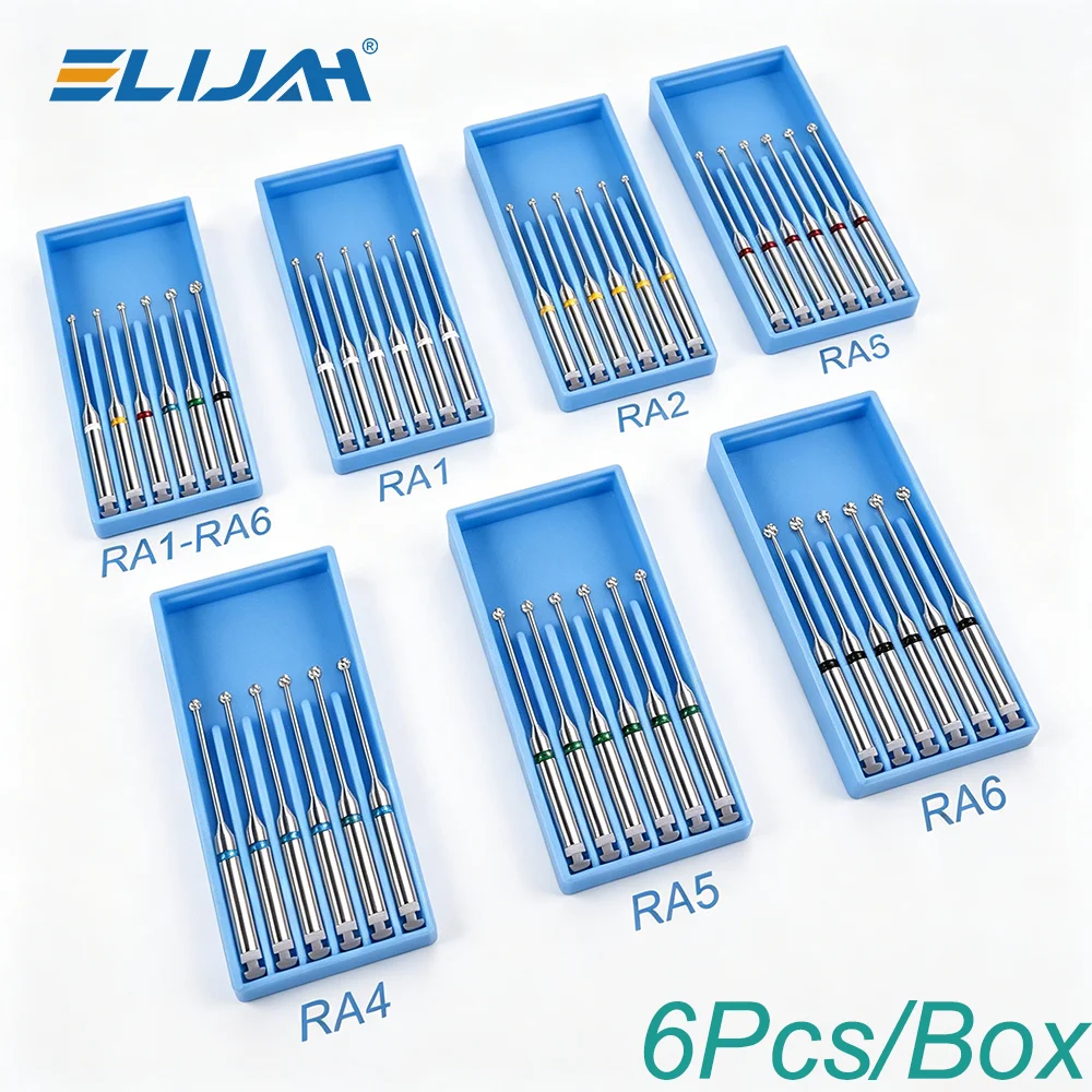 ELIJAH Dental 6 pièces, fraises endodontiques à col long de 34 mm, tige RA, en carbure de tungstène, pour équipement et outils de microscopie endodontique