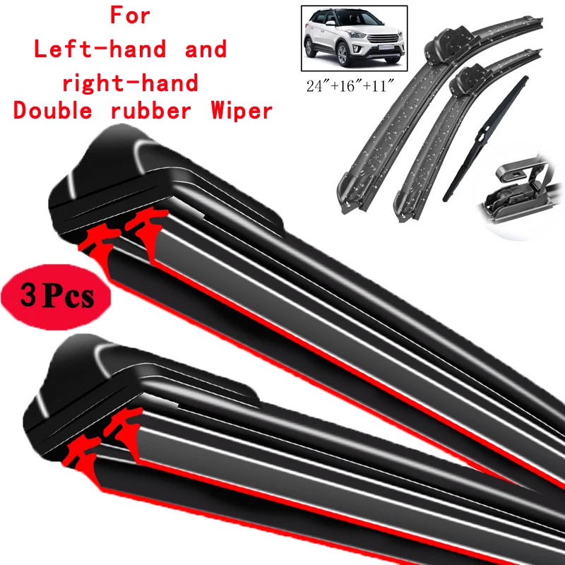 

Car Wiper Front & Rear Wiper Blades Set Kit For Hyundai Creta IX25 MK1 2014 - 2019 Windshield Windscreen Window 24"+16"+11"