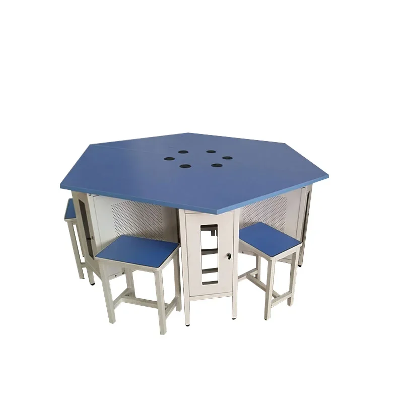 Hexagonal flip computer desk school classroom computer room training table hidden flip device hexagonal table lifting desk