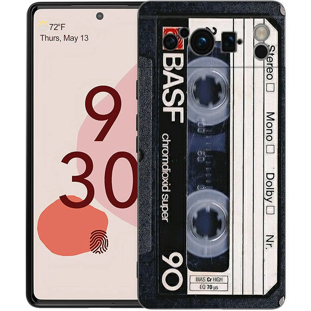 Vintage Cassette Tape Retro Style Phone Case For Google Pixel 8 A 7 6 Pro 6A 5G Black Soft Shockproof Back Cover Silicone Shell