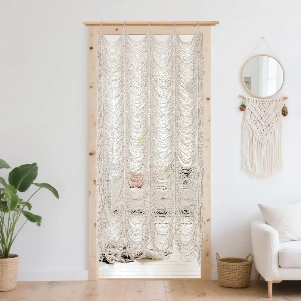 ستارة مكرامية بوهو مصنوعة يدويًا، لوحة واحدة من نافذة المدخل لتزيين الحائط، مصنوعة من القطن بنسبة 100%، مقسم غرفة معلق على الحائط #1