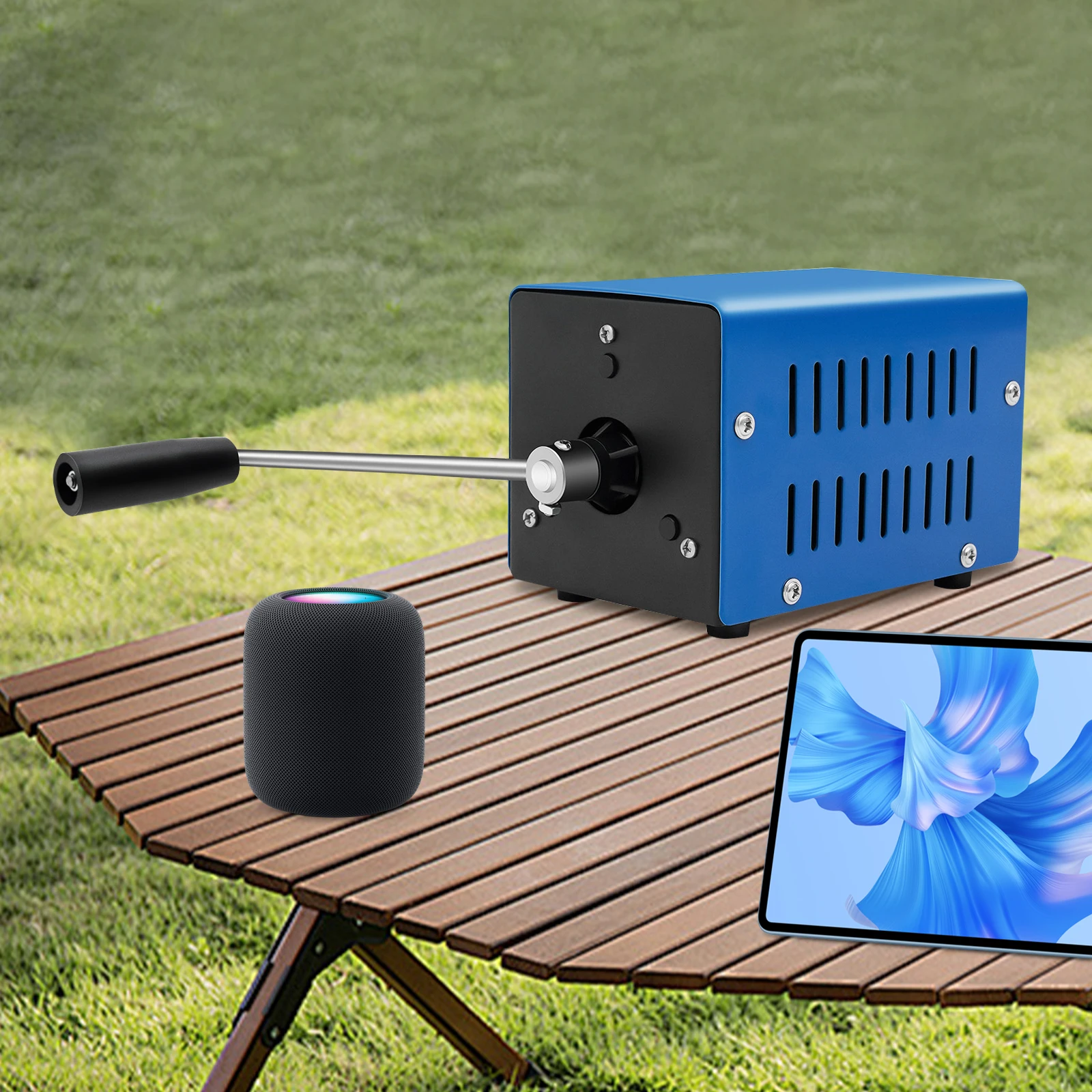 Generator Motor, Hand Crank Generator F20, 20W Permanent Magnet, Durable Metal Shell, Waterproof Shockproof Salt Fog Resistant, Portable Manual Power Supply with Multiple Outputs up to 28V, Emergency Charging for Phone Laptop