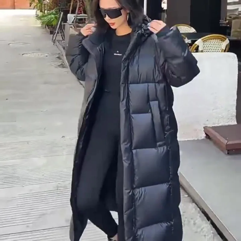 Chaqueta de plumón gruesa de alta calidad para mujer, chaqueta de plumón de ganso de Color sólido con temperamento, cálida, para invierno, 2025