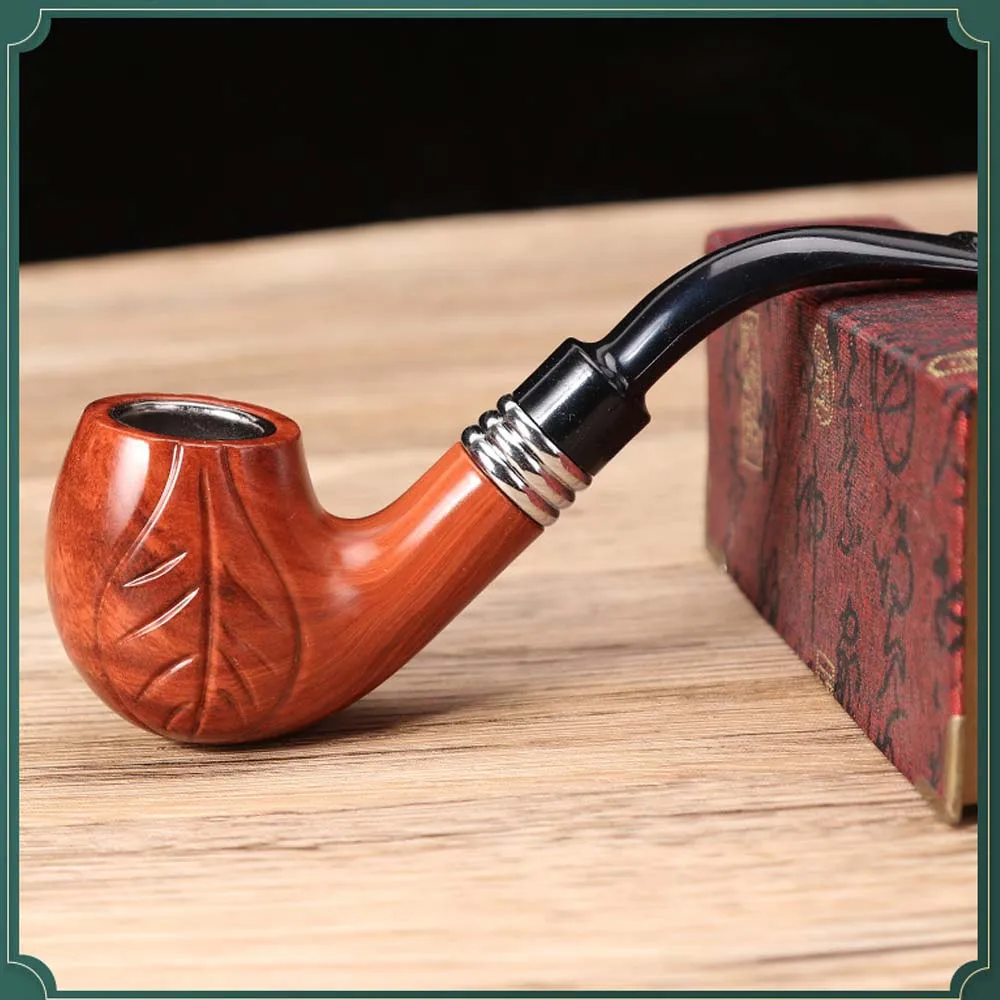 Fashion Exquisite Pattern Resin Detachable Cleaning Filter Curved Pipe Imitation Solid wood Tobacco pipe Smoking Pipes Gifts