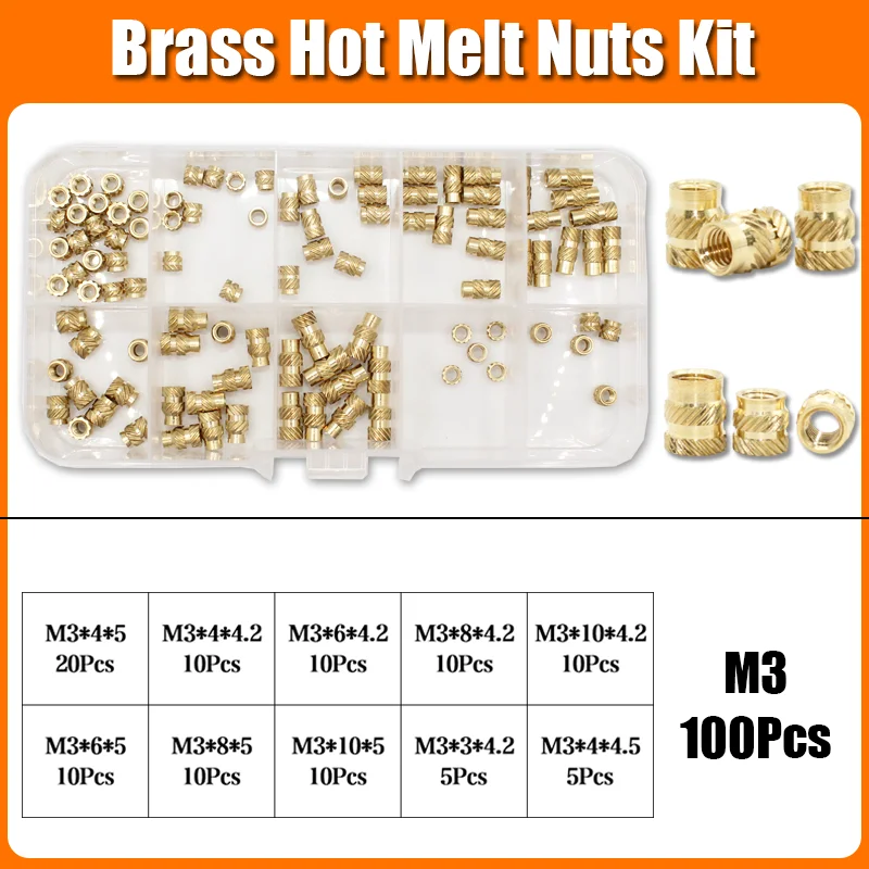 1400x Einsatz Gewinde Kit Messing Mutter M2 M3 M4 M5 M6 M8 Hot Melt Heat Set Einsätze für Kunststoff 3D Drucker Kupfer Rohr Einsetzen Mutter
