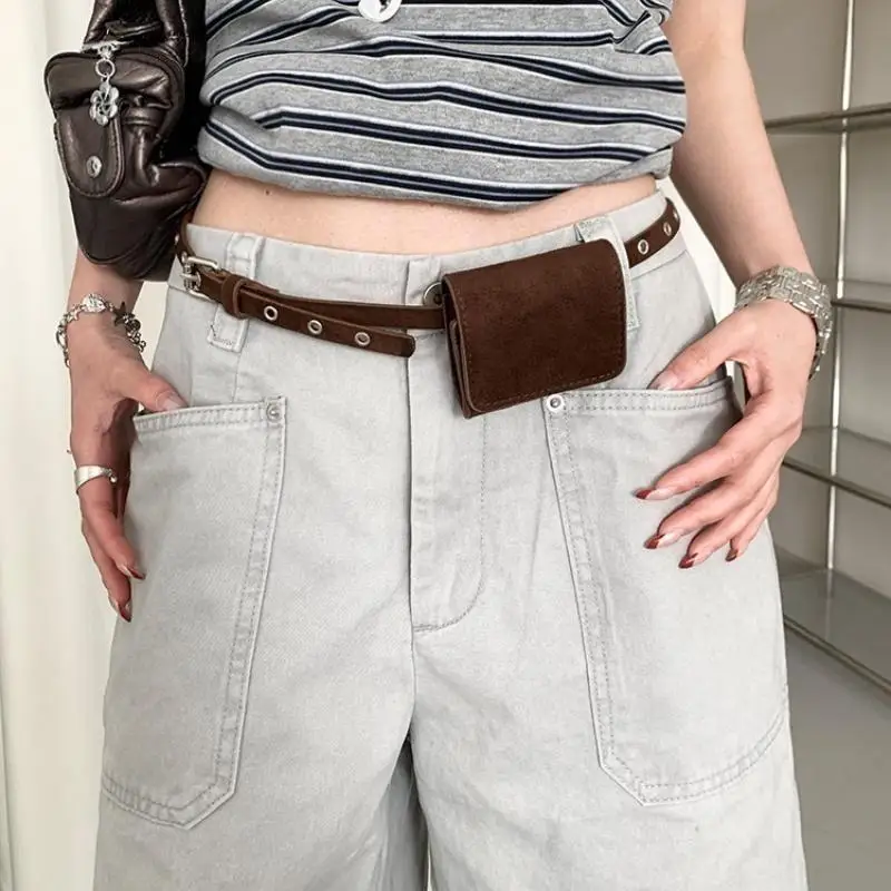 1 Stück Modische Koreanische Damen-Gürteltasche aus Wildleder, Einfarbige PU-Gürteltasche für Frauen – Detail 5