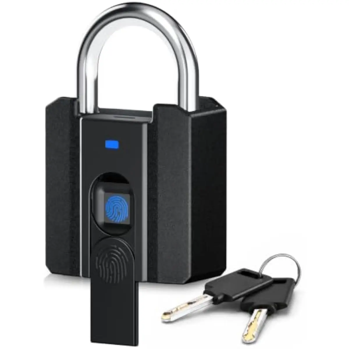 Fingerprint Padlock, Smart Gym Locker Lock with Key Backup, 2 Keys