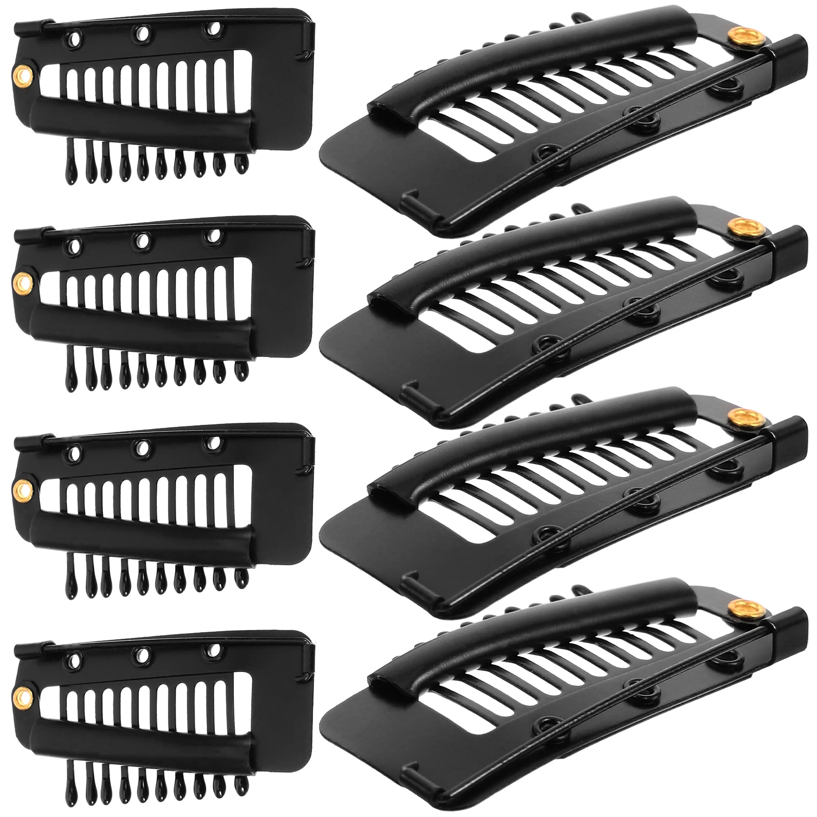 

8pcs Black 10 Tooth Snap Clips for Hair Extensions Safety Making Tools Scalp Weave Hairpin Styling Fastening
