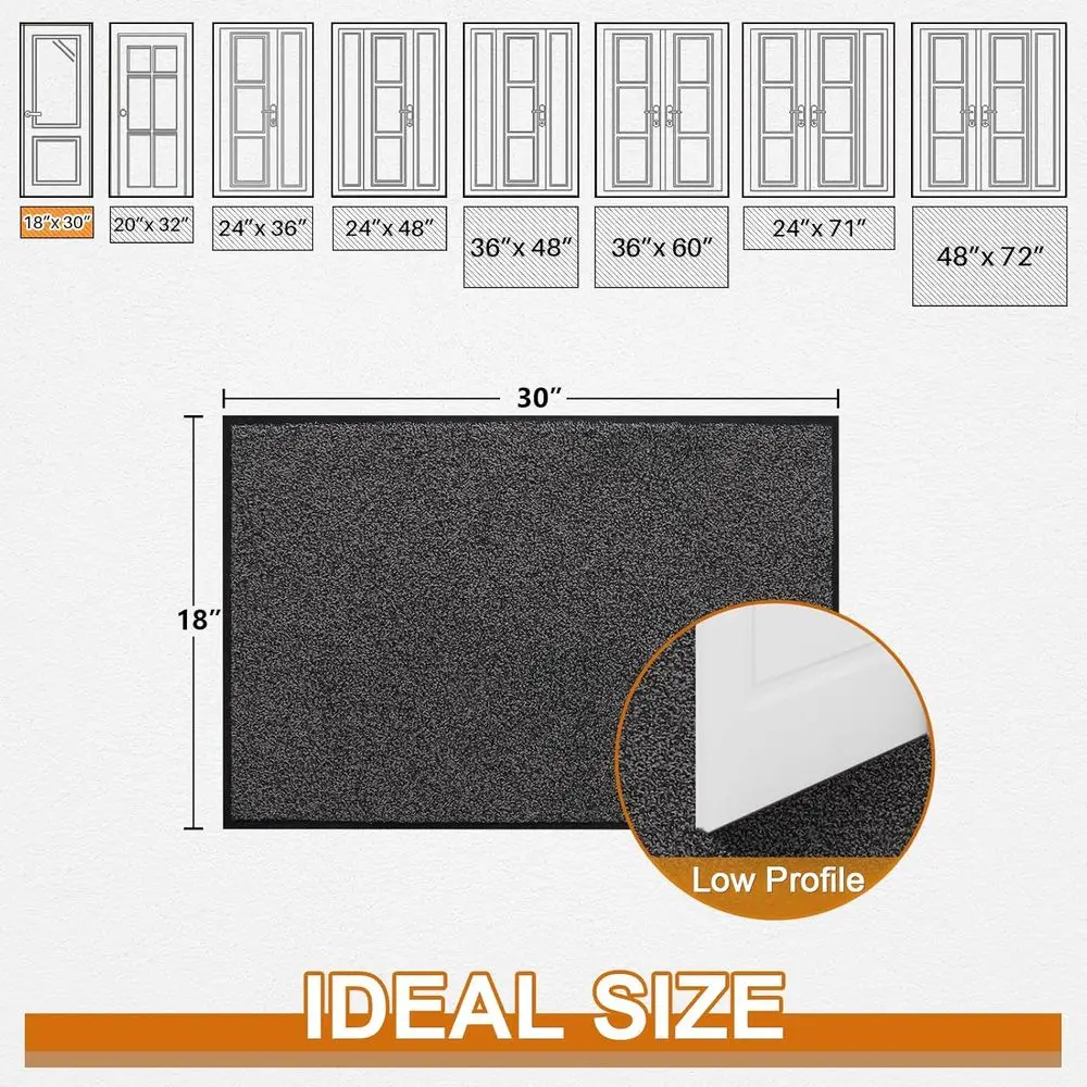 Non-Slip Indoor/Outdoor Door Mat, Water-Resistant, Grey, 29.5 x 17