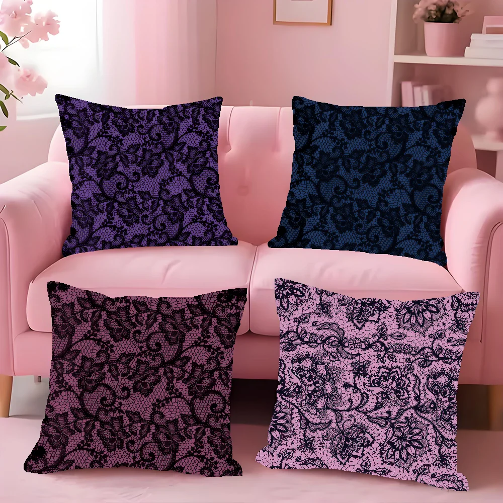 Black Lace Floral Dark cushion cover Square Office Bedroom Headboard Sofa Living Room Backrest Cushions Sleeping