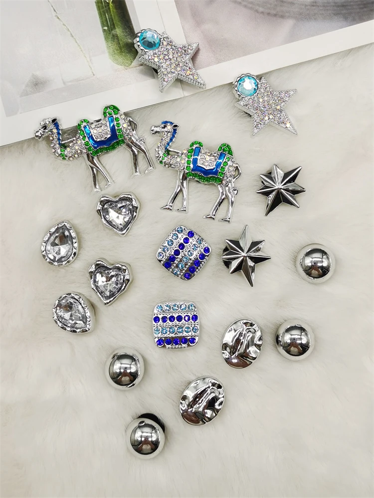 18PCS Silvery Camel Shoe Charms Accessories Bling Star Heart Shaped Shoe Buckle DIY Decorations Mutlifunctional Clogs Shoe Clips