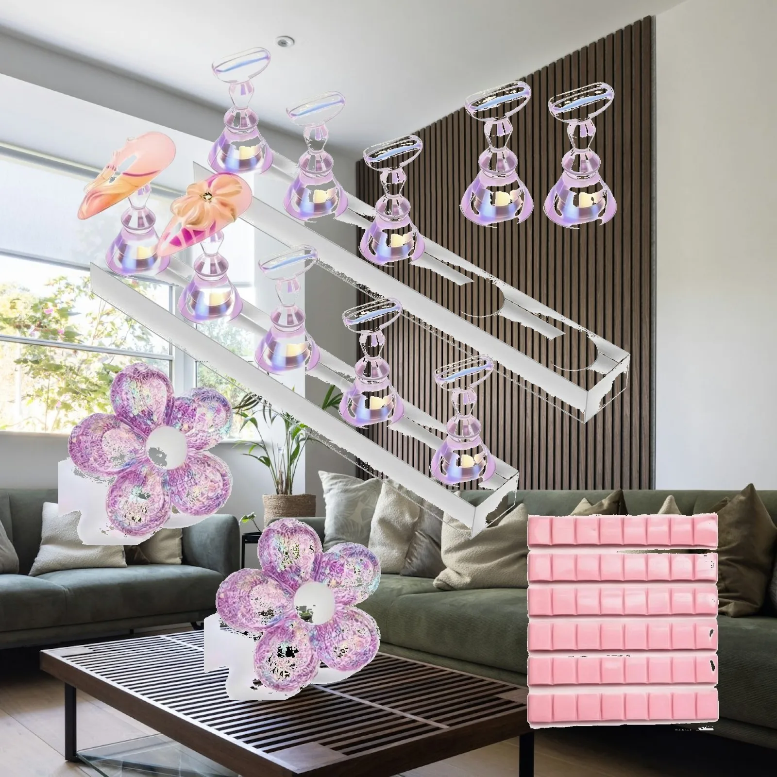 Nail Art Practice Tip Stand with Pink Clay for Gel Nail Extension Design and Acrylic Decoration Tools
