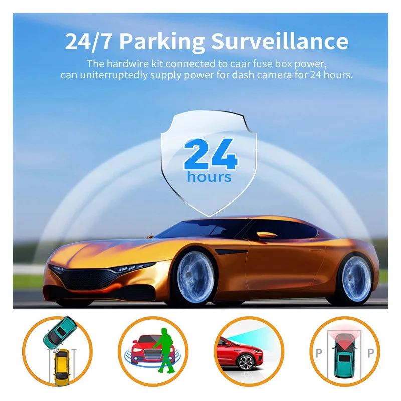12V to 5V Mini USB Type-C Car Charger Wire Kit For Dash Cam Reaview Mirror 24H Parking Monitoring