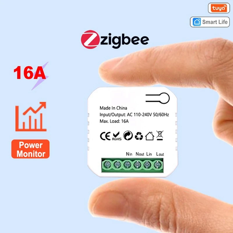 Tuya Smart Life Zigbee Switch Electricity Energy Monitor Kwh Din Rail 16A Timer Socket Mini Module Works With For Alexa