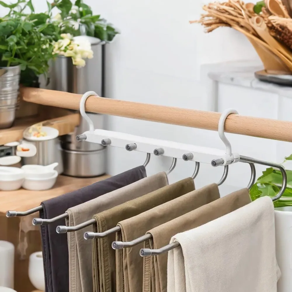 Durable, Efficient Stainless Steel Trouser Hanger for Organizing Pants in Closet - Includes Multiple Tiers, Space-saving Foldabl