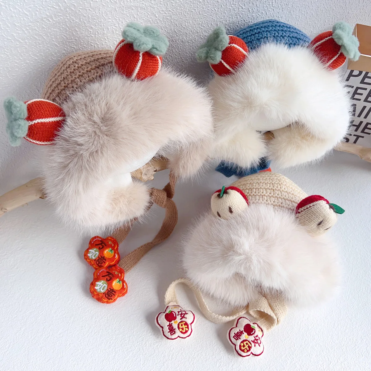 Chinese-style Plush Warm Cap for Children Cute Knitted Hats Outdoor Warm Earflap Beanie for Boys Girls New Year Gifts for Kids