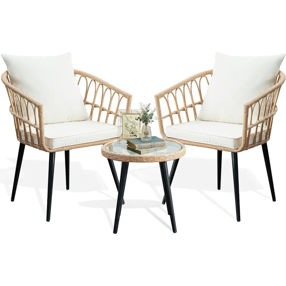 

3-piece terrace bar set, outdoor wicker apartment balcony furniture set, porch and backyard rattan table and chair set