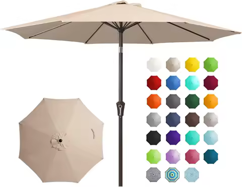 9FT Outdoor Patio Umbrella with Push Button Tilt and Crank, UV Protection Waterproof for Garden Deck Backyard Pool