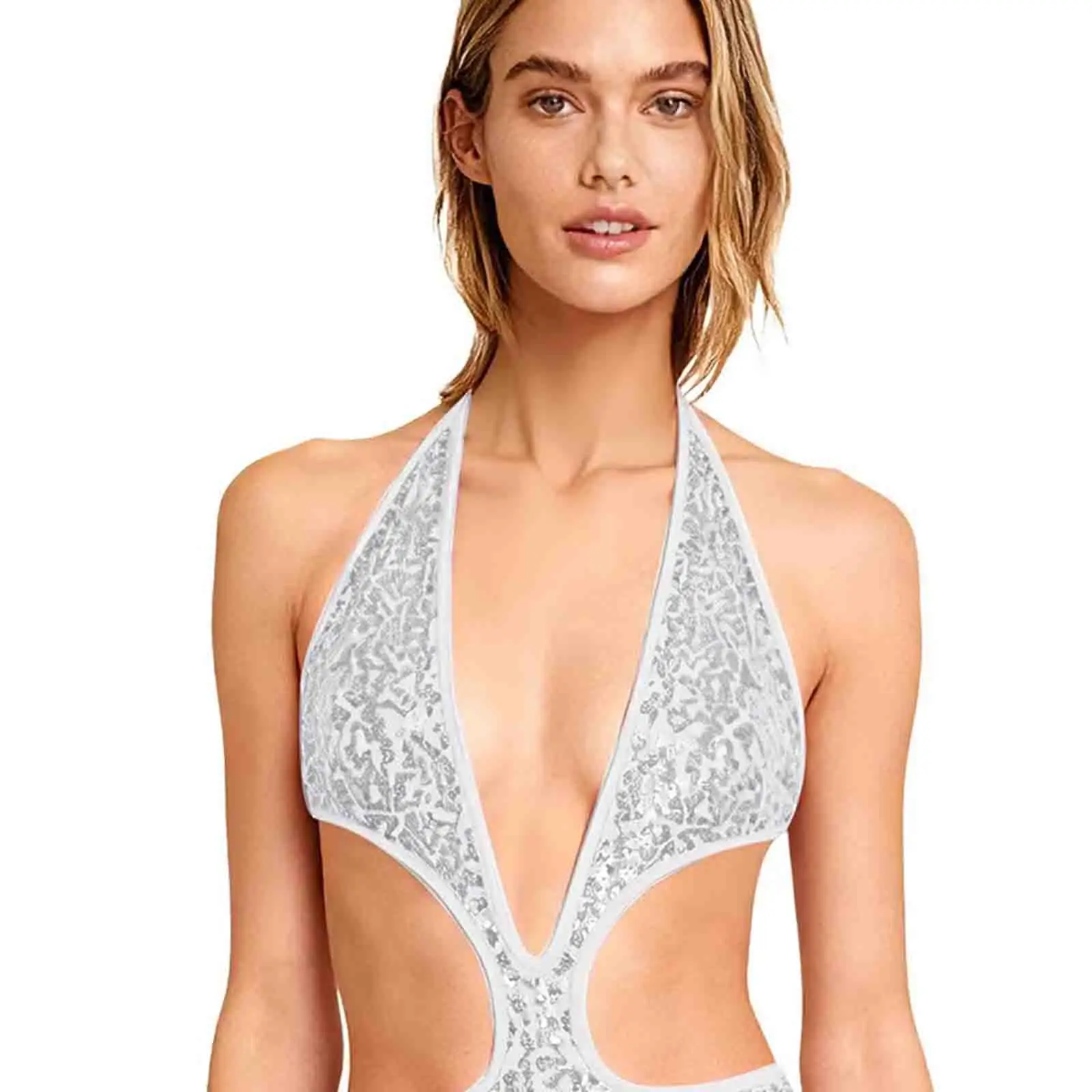 

Женское платье с лямкой на шее и глубоким v-образным вырезом на спине, облегающее сверкающее микро-платье для клубной ночи, пляжная одежда