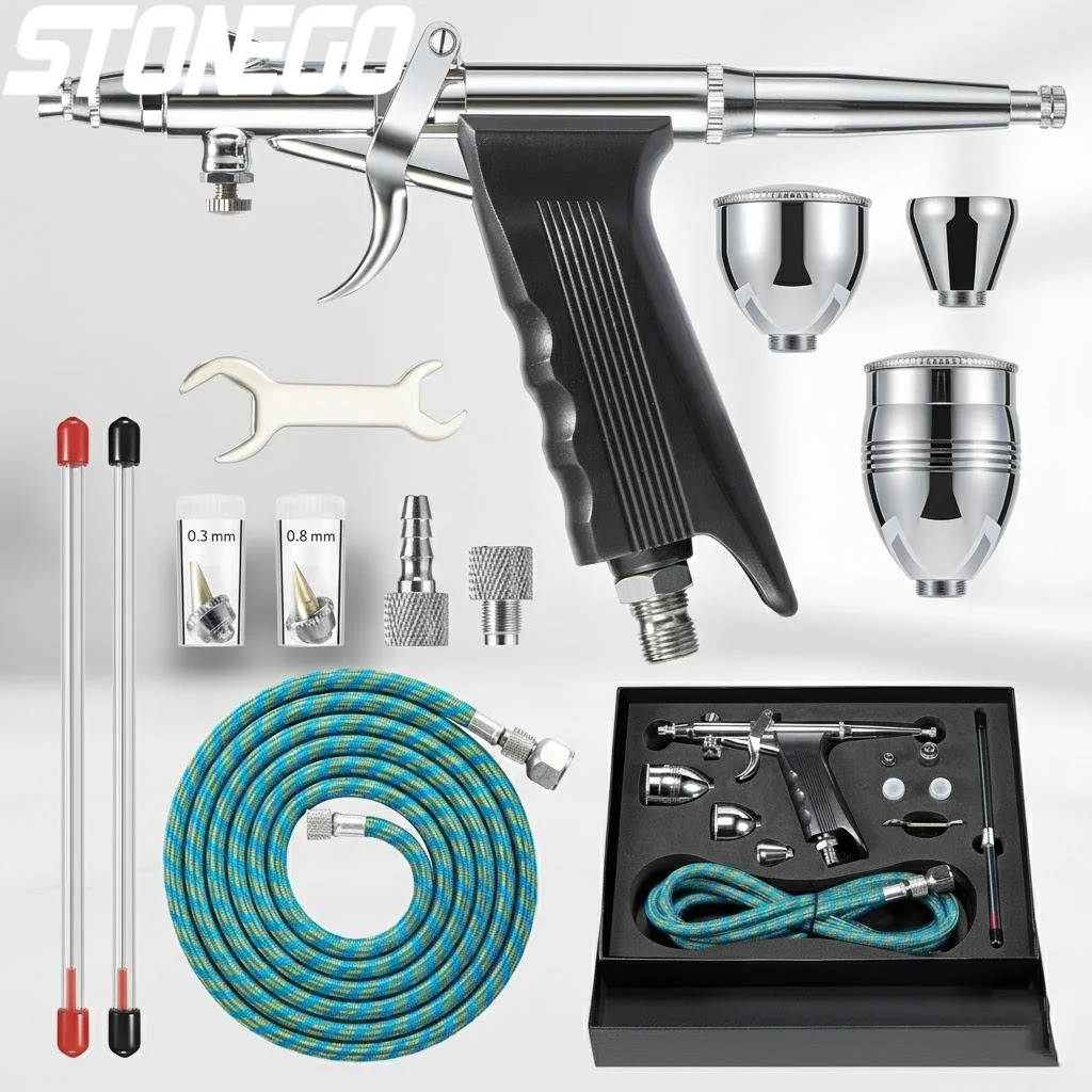 

Double Action Airbrush Kit with 0.3 0.5 0.8mm Needles and 2 5 13cc Paint Cups Airbrush Gun for Nails Cake Tattoo Art
