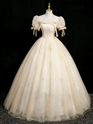 Customized Ball Gown Quinceanera Dresses Champagne Puff Sleeves Prom Birthday Party Gowns Formal Vestido De Anos Sweet 16