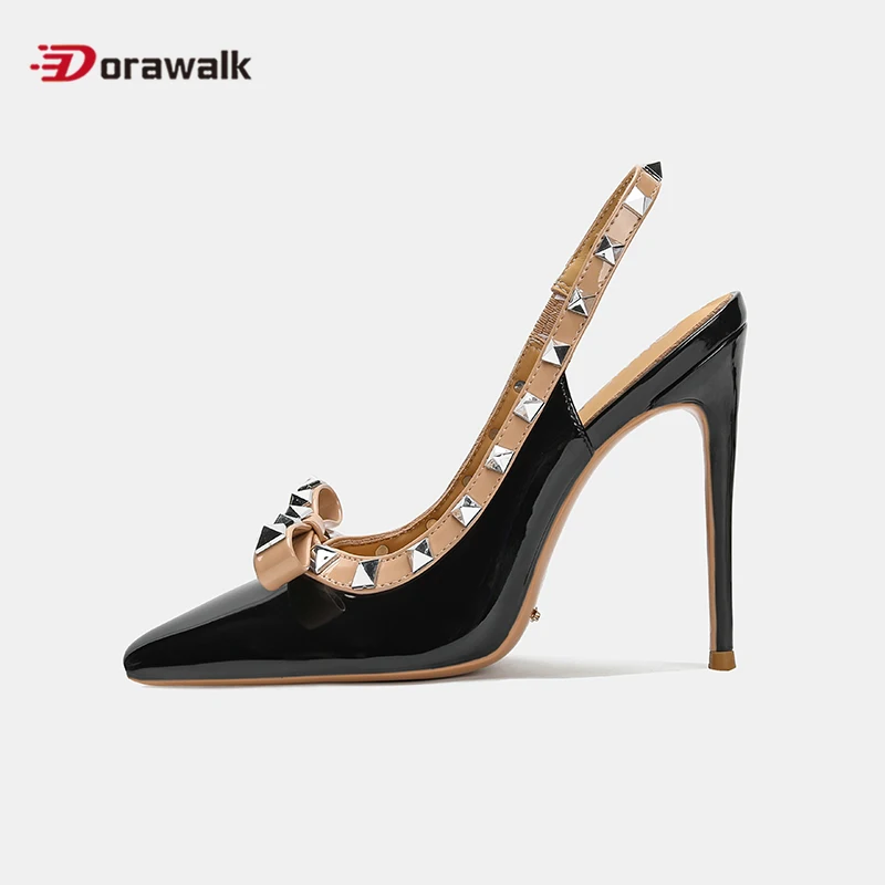 

Новое поступление 2023 года, пикантные женские туфли на очень высоком каблуке с острым носком и бантом 12 см, сценические сандалии, свадебное платье, черные туфли с открытой пяткой