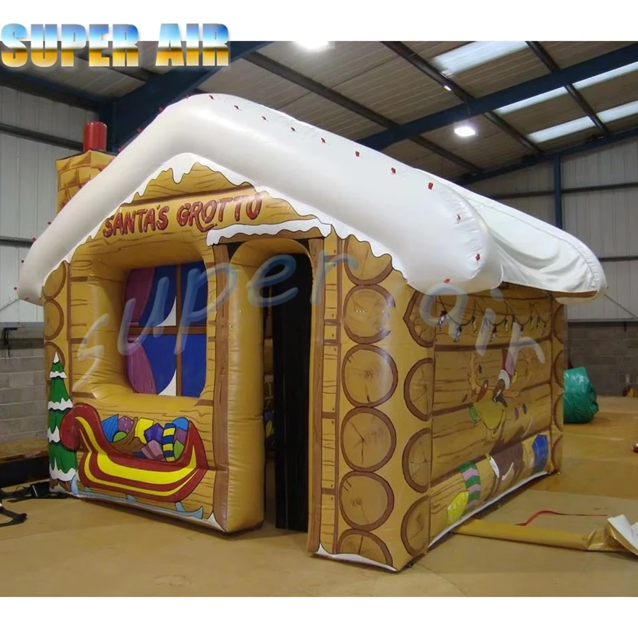 6mLX4mWX3.5mH Kerst opblaasbaar houten huis, opblaasbaar winterhuis met aangepast ontwerp voor verhuur