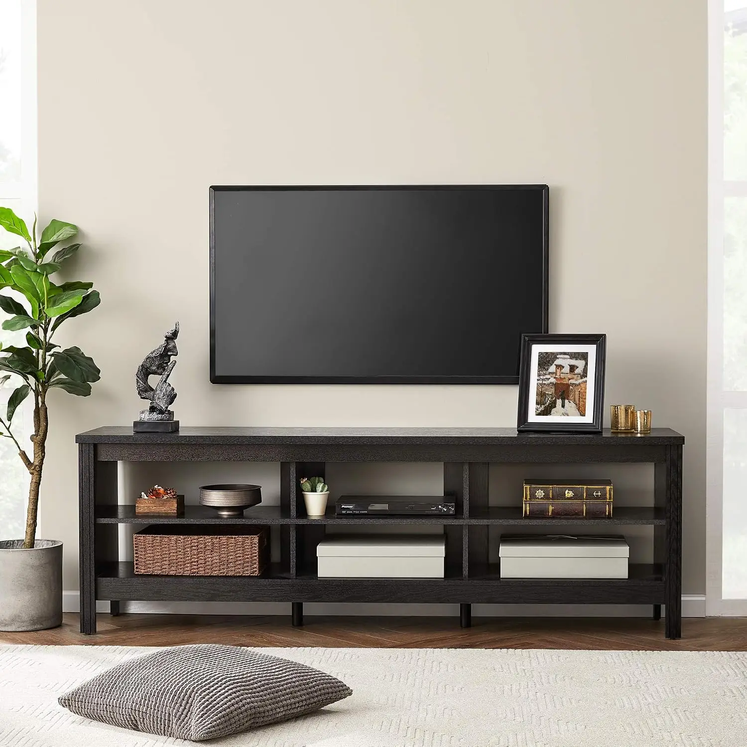 70 Inch TV Stand Entertainment Console Table With 6 Storage Cubby For Living Room, Customized