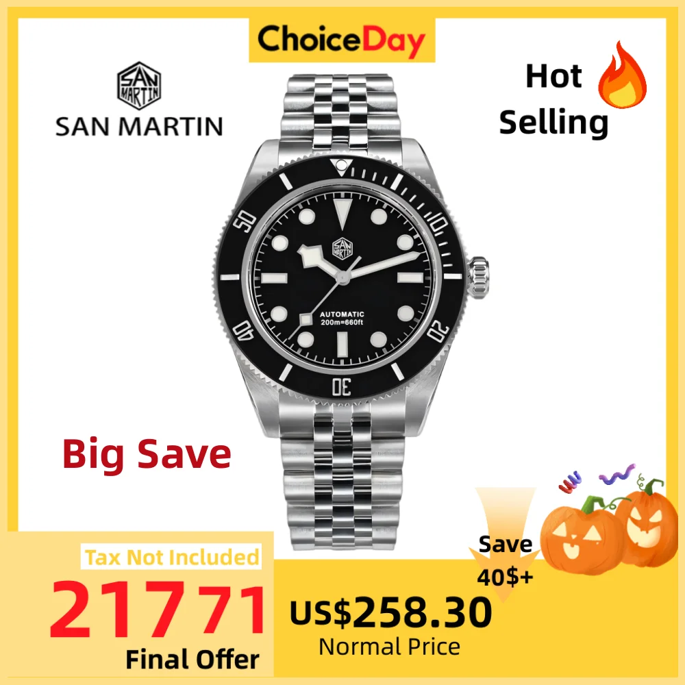 San Martin 40mm esfera esmaltada NH35 reloj automático hombres bisel marrón lujo copo de nieve BGW-X1 zafiro buceo SN0128