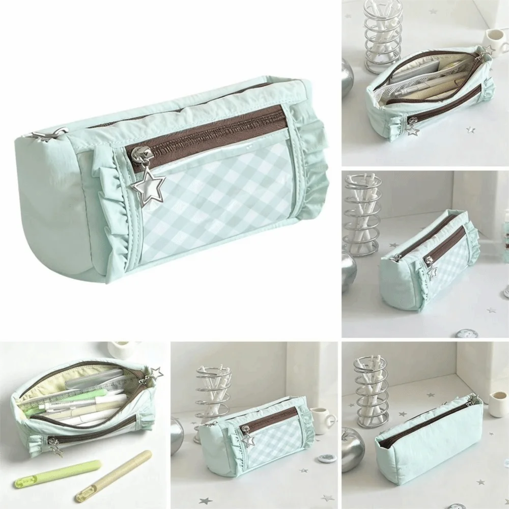 Transparent window Pencil Case Badge Display multi-functional Pen Bag Storage Large Capacity Stationery Storage Pouch DIY