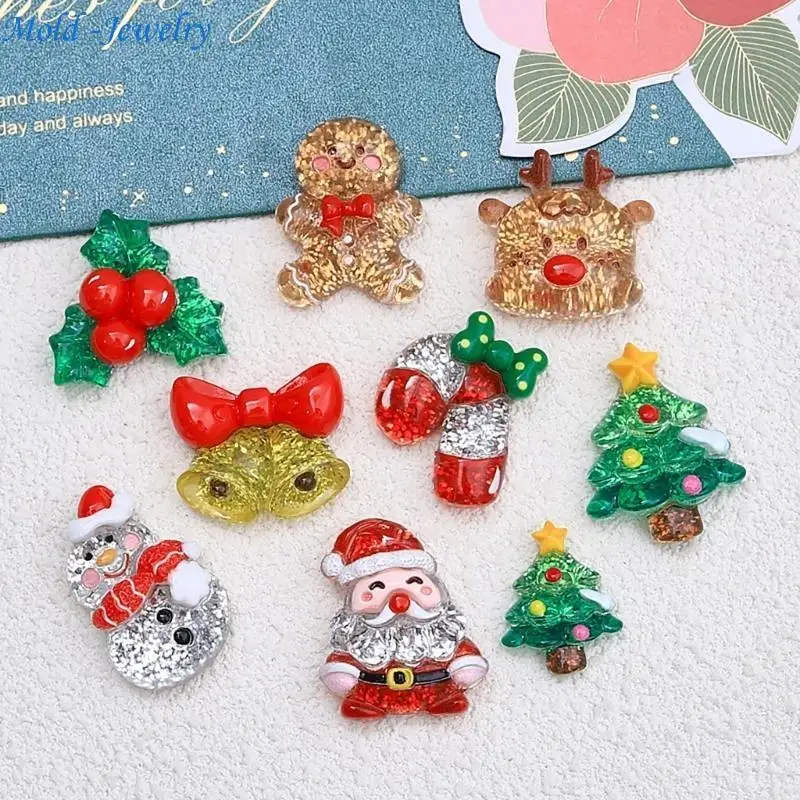 

69HB 10Pcs Glitter Christmas Jewelry Making Charm Collection Of Christmas DIY Cartoon Charm Pendant For Artistic Accessory