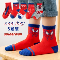 Calcetines finos de malla transpirable para niños, medias de algodón de media pantorrilla, dibujos animados de Spider-Man, Kawaii, Marvel, verano, 5 pares