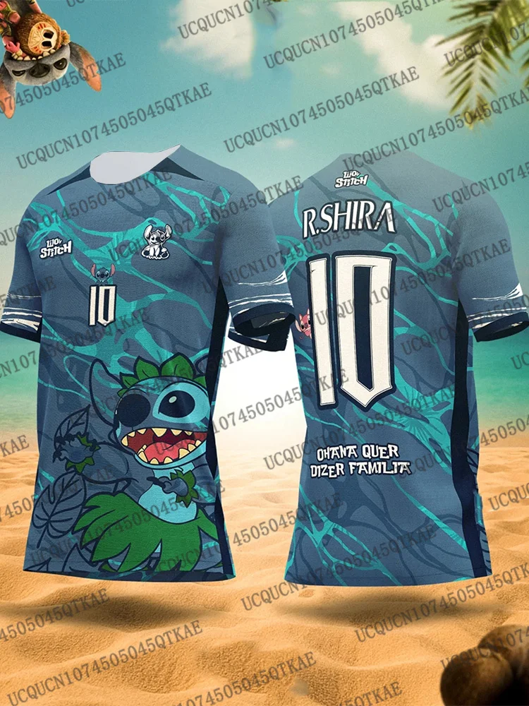 2025 ديزني الكرتون غرزة/الملابس قصيرة الأكمام التي شيرت الرجال النساء الصيف موضة ملابس رياضية غير رسمية تنفس سريعة الجافة كرة القدم جيرسي