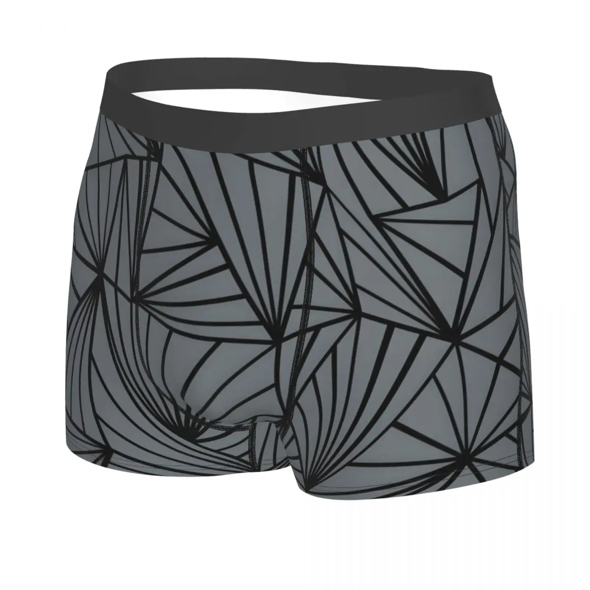 Custom Abstract Lines Geometric Fan Grey And Black Underwear Men Stretch Boxer Briefs Shorts Panties Soft Underpants For Male