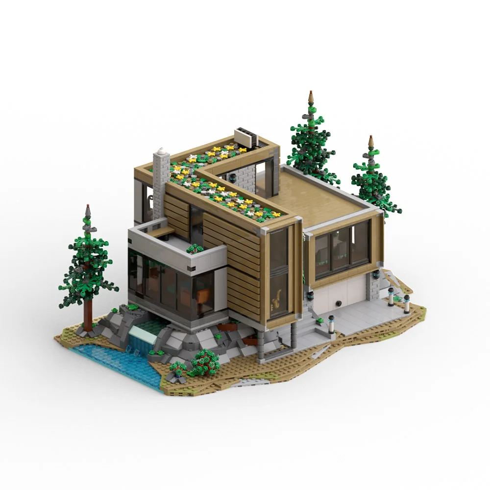 MOC Modern forest Architecture Tower The Architect's House Bricks Building Blocks  Street view Building Model  Bricks Toys Gifts