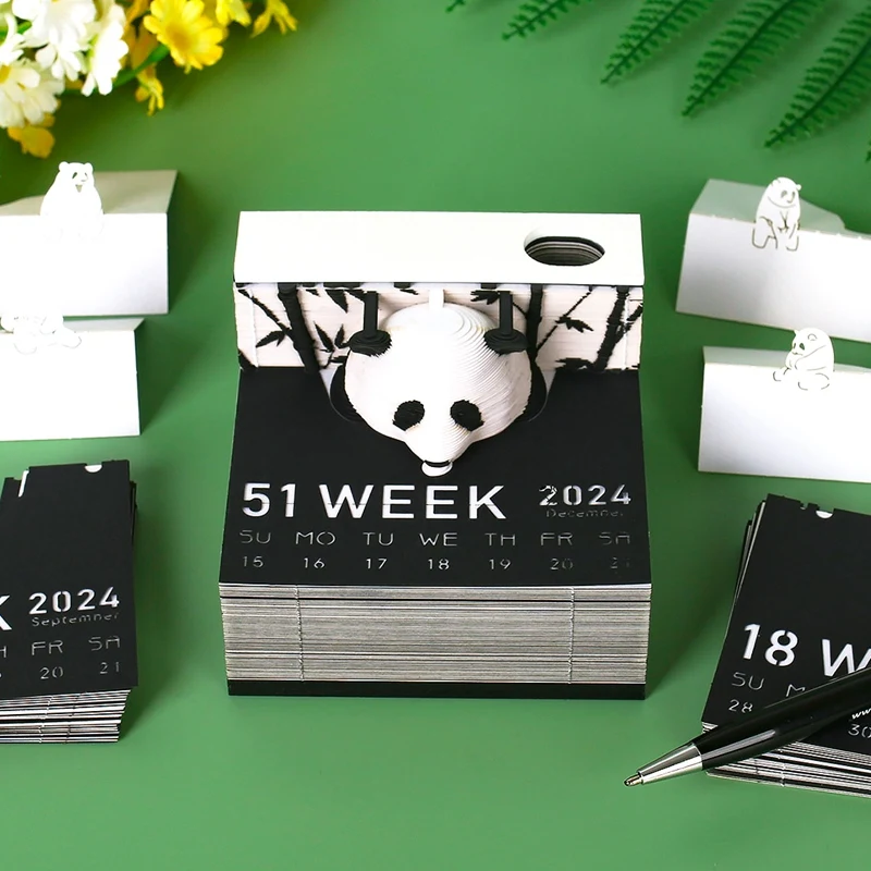 1 pezzo 3D Paper Art Calendar 2024 Panda 3D blocco Note blocchi Kawaii Sticky Notes regalo di compleanno di natale