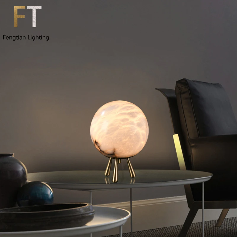 Elegant High Quality Premium Alabaster Rounded Table Lamp & Night Lamp For Living Room Home & Hotels