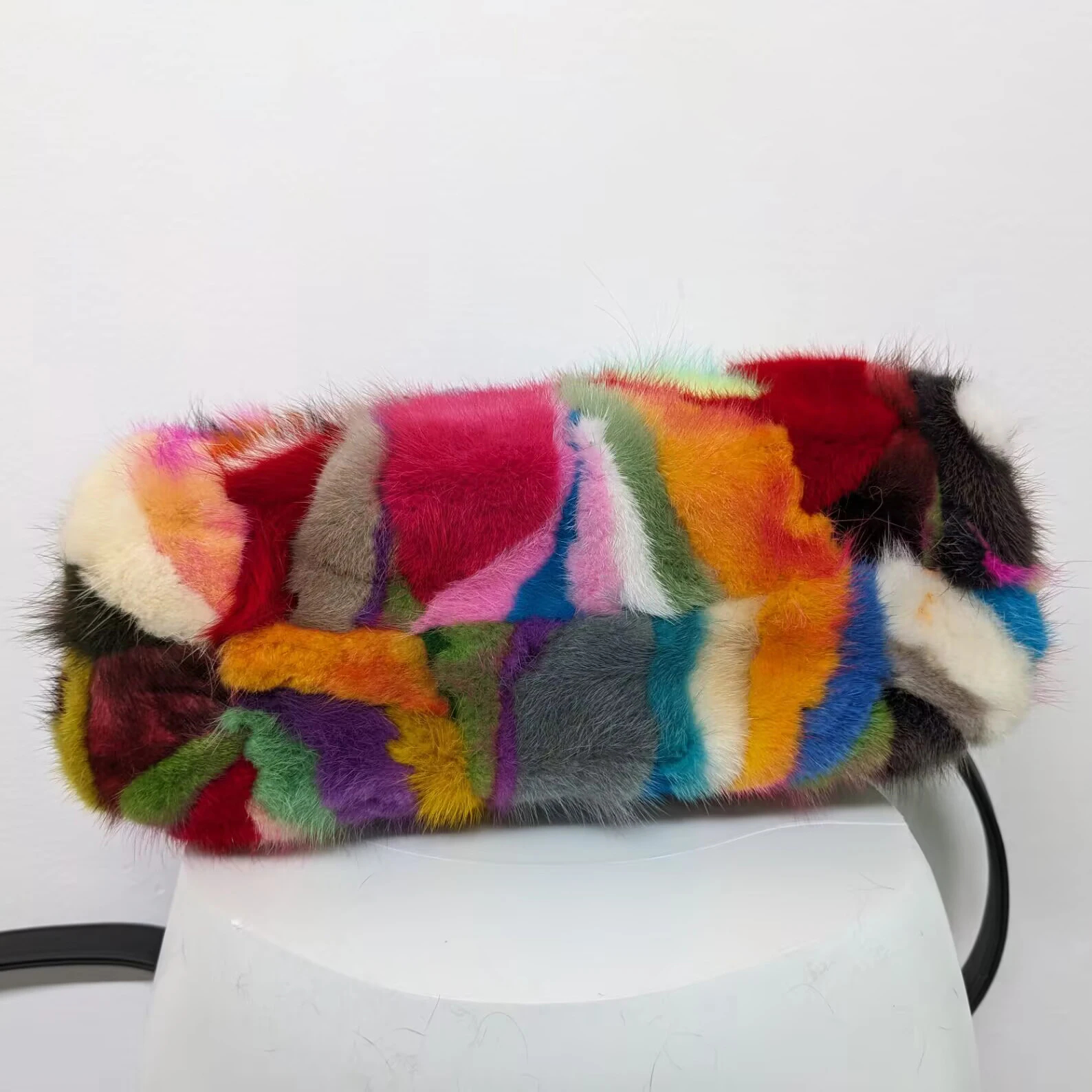 real mink fur shoulder bag  multicolour