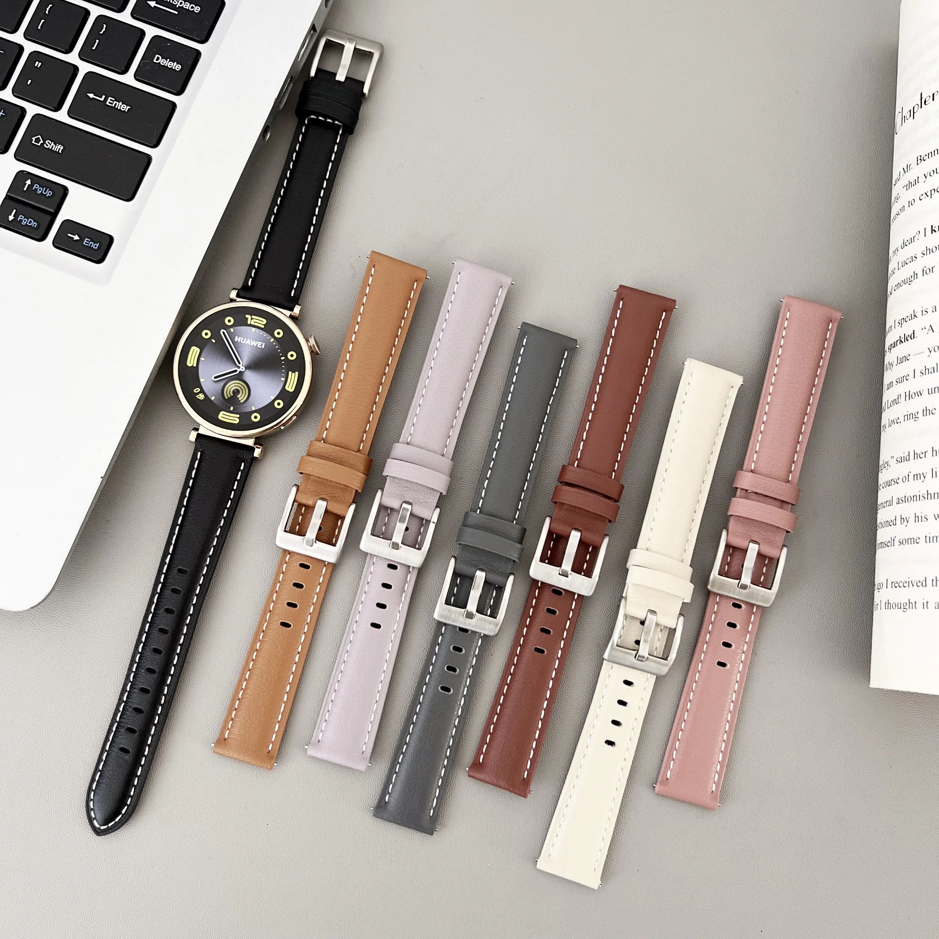 18mm Cord plain leather strap watch band For Huawei Watch GT4 5 41mm Smartwatch strap for women girl lady