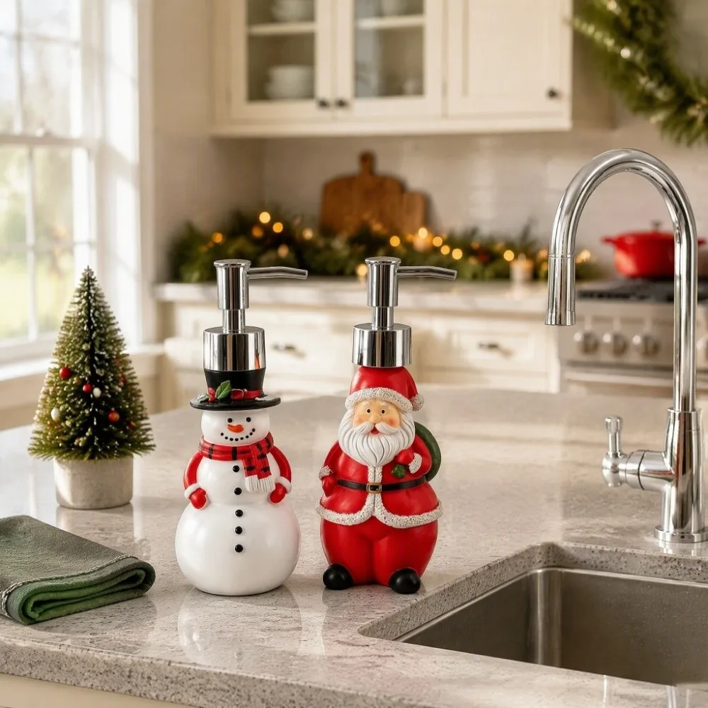 Santa Shaped Christmas Soap Dispenser Smooth Press Pump Snowman Shaped Cartoon Soap Dispenser Holiday Shaped Design Refillable