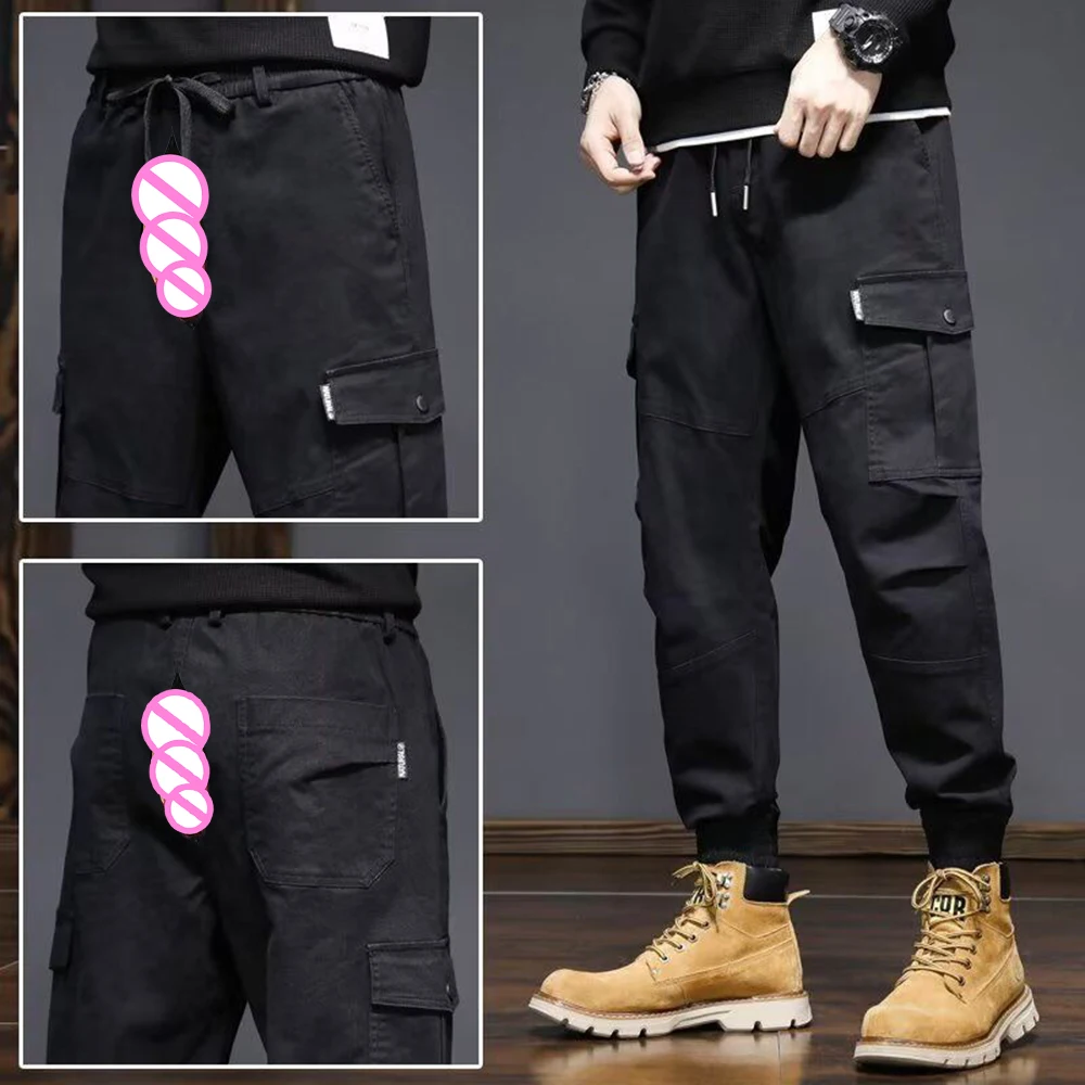 Invisible Open Crotch Outdoor Sex Fashion Men's Casual Pants Retro Men Joggers Multi-pocket High-end Overalls Loose New